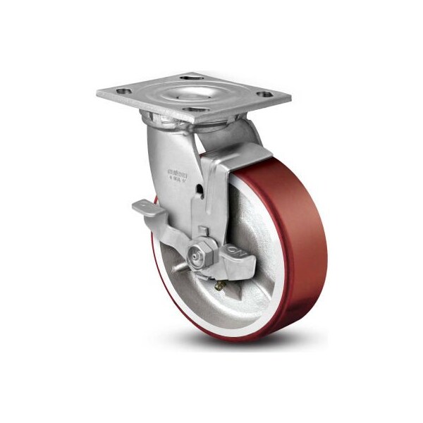 4 Series Swivel Plate Caster Polyurethane With Brake 6" Dia. 1200 Lb